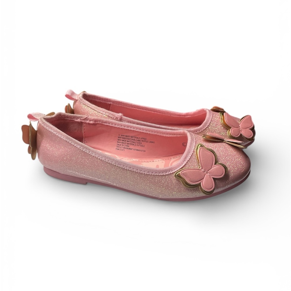 Wicked Pink Glitter Butterfly Flats Girls Size 13 - Picture 3 of 10